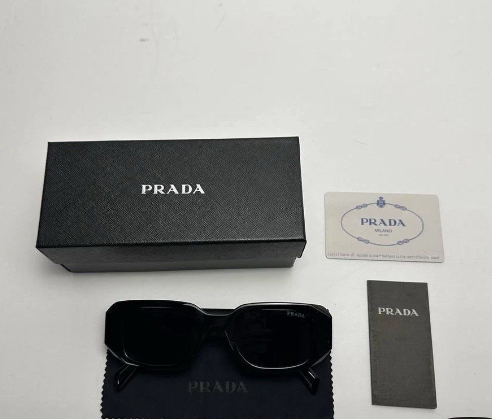 Prada Milano Men’s Designer Rectangular Sunglasses Black Frame & Lens