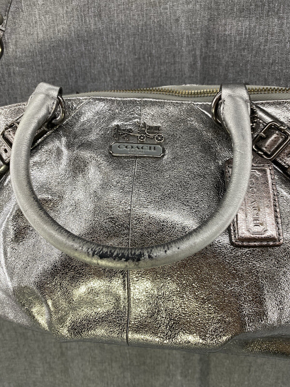 Coach Madison Sophia Leather Metallic Silver Pink Accents Satchel Shoulder Bag