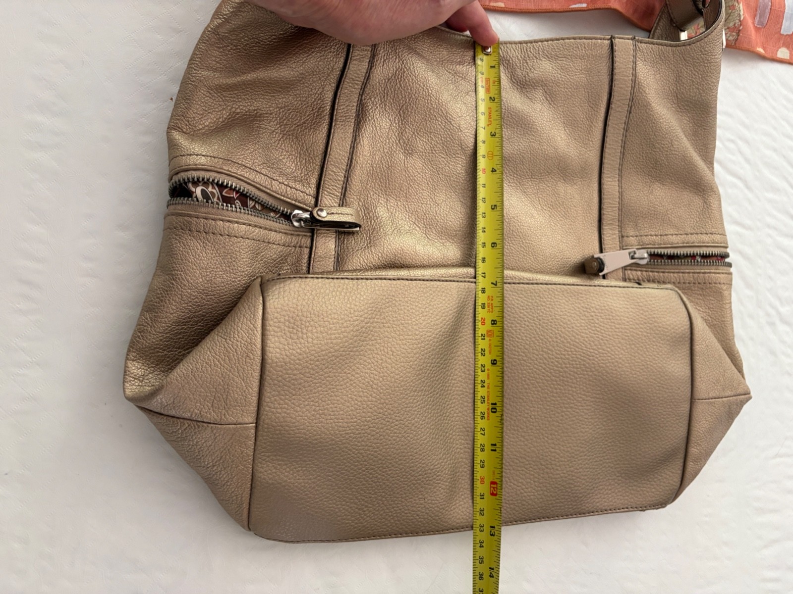 Tignanello Gold Pebbled Shoulder Bag Geometric Silver Hardware Inner Pockets