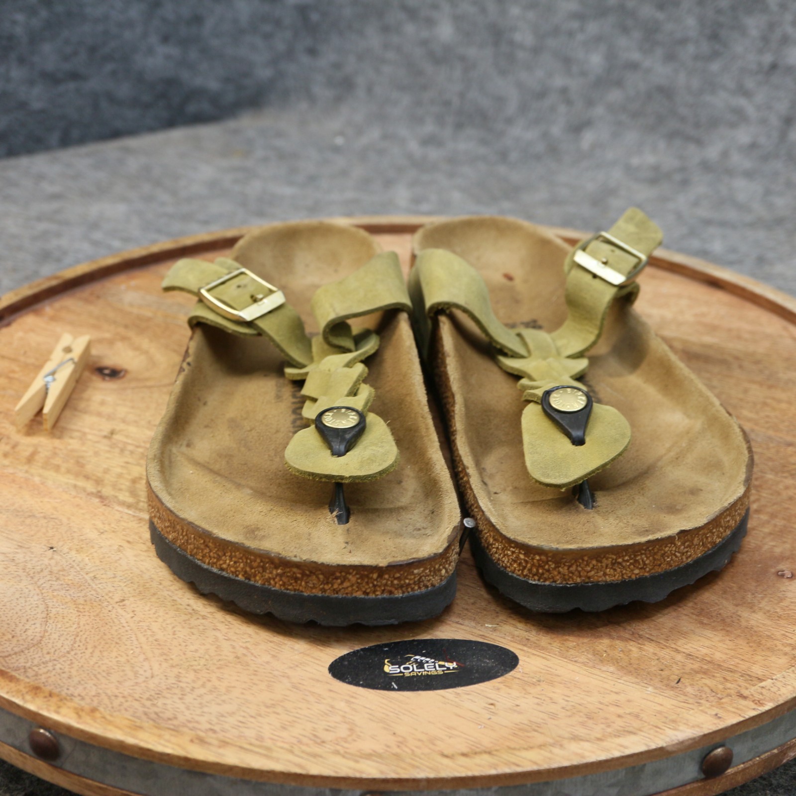 Birkenstock Gizeh Braided Olive Green Leather Sandals Womens Size 38 US 7 Reg.