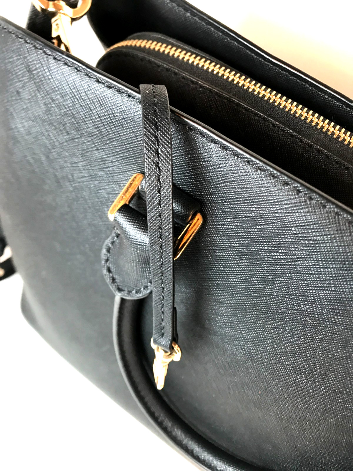 Michael Kors Savannah Large Saffiano Leather Satchel Black Crossbody Handbag