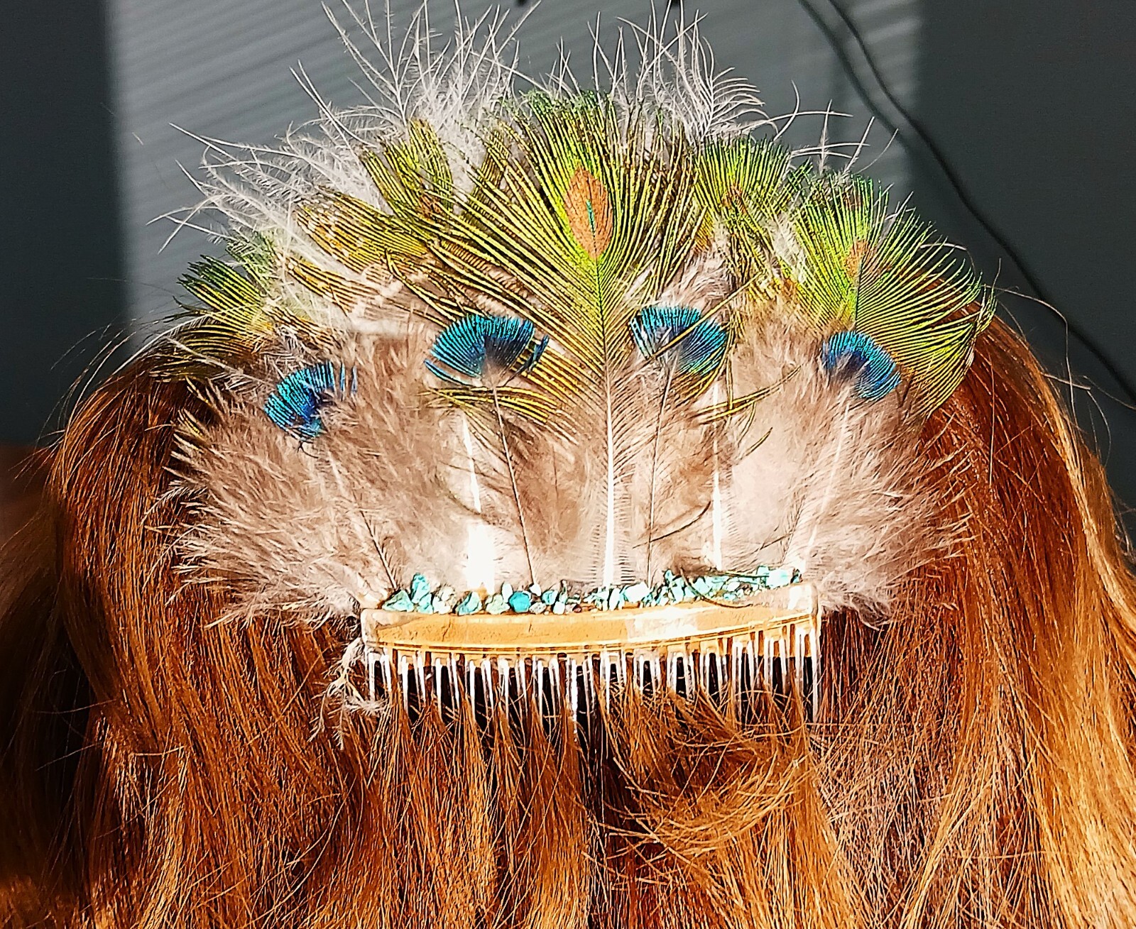 Handcrafted Feather Hair Comb, Hair Barrette, Hair Clip, Hair Stay #C002