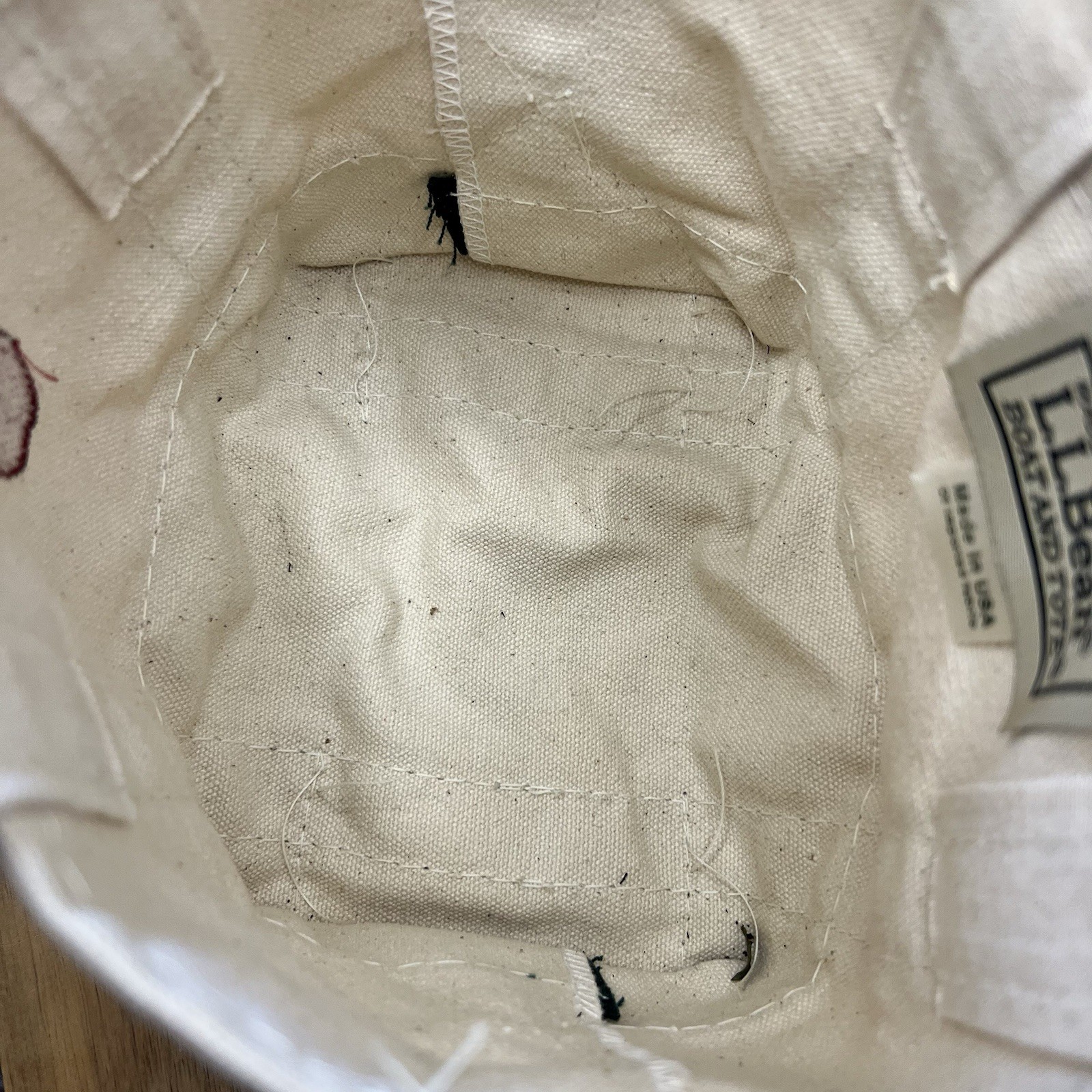 LL Bean Vintage Canvas Mini Boat and Tote Bag Green Embroidered Apple