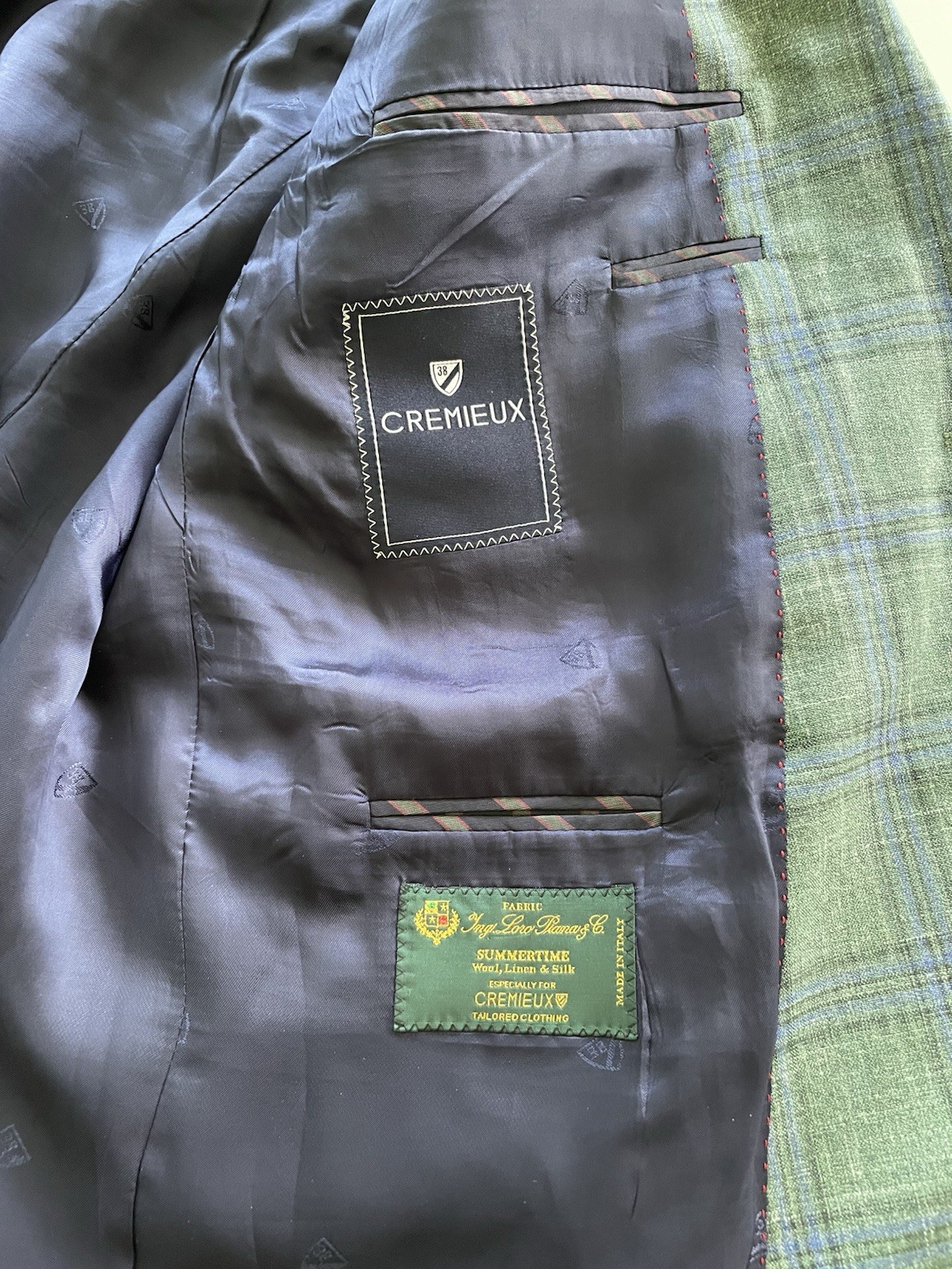 Cremieux Loro Piana Summertime Sport Coat Mens 48R Plaid Green Wool Silk Linen