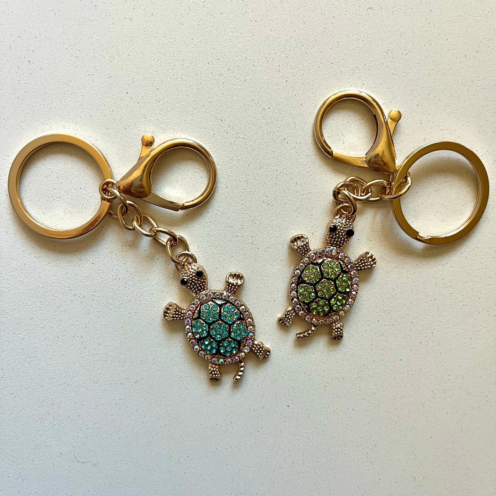 KEYCHAINS: Sea Turtles with Rhinestones, Blue or Green, BUYER CHOOSES 1