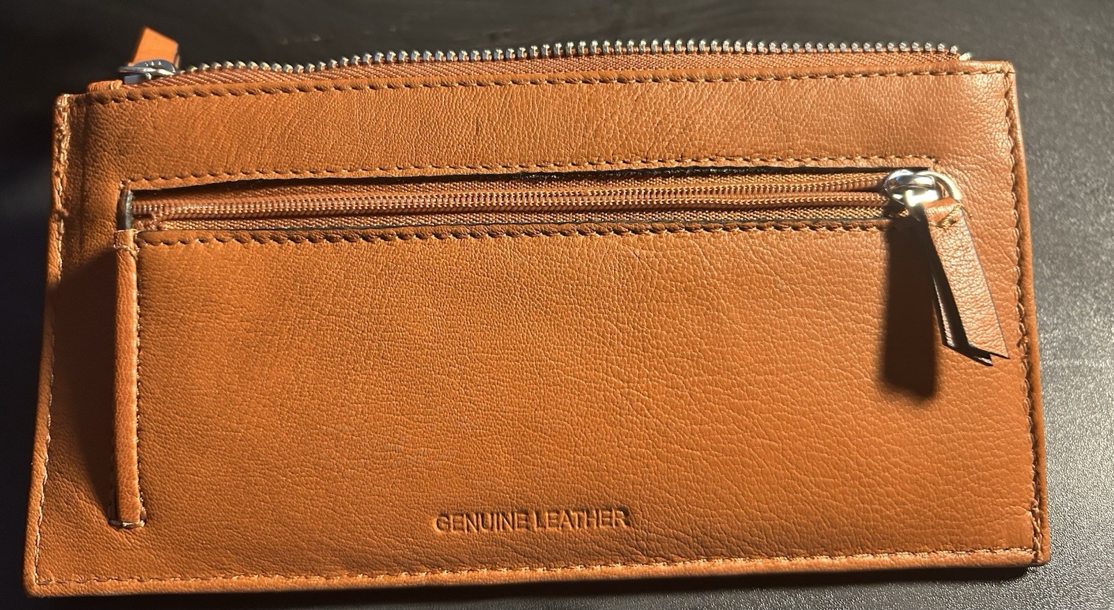 Womens Brown Zip-Around Wallet with Card Slots & Exterior Zipper Pocket