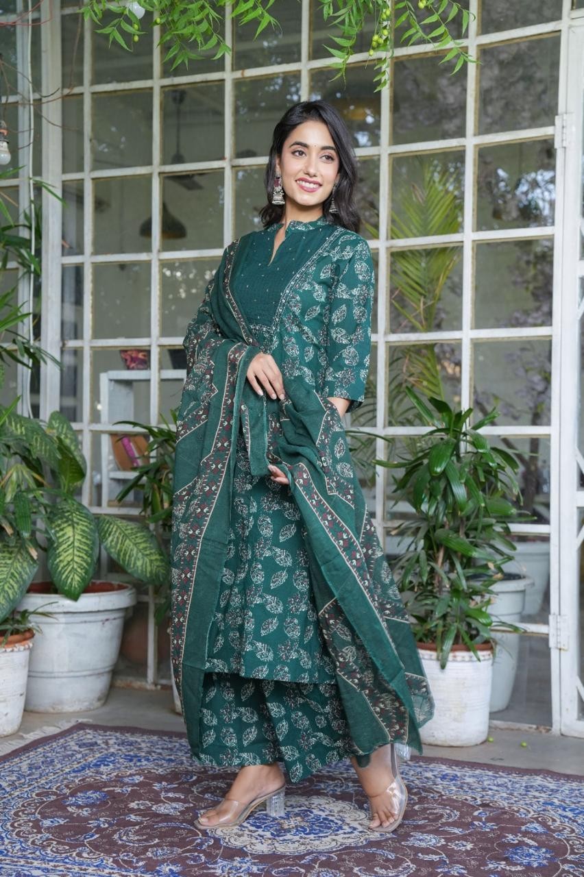 Pakistani Green Salwar Kameez Plus Size Wedding Party Palazzo Kurta Dupatta Sets