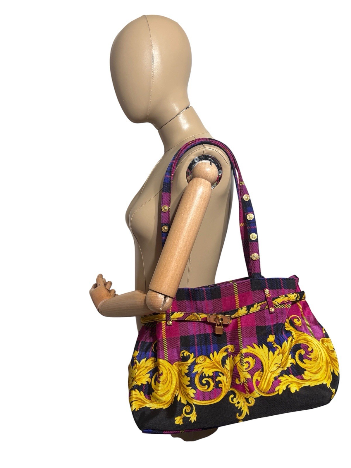 Vtg Gianni Versace Pink Plaid Baroque Shoulder Bag