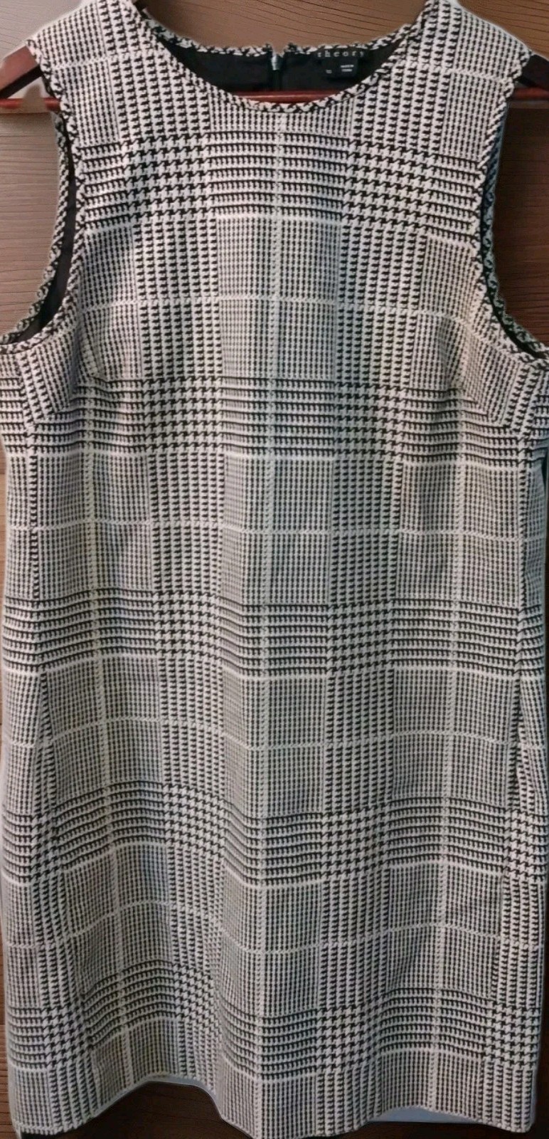 THEORY Women’s Sleeveless Sheath Dress Sz 10 Geometric Black Back Zip Adraya