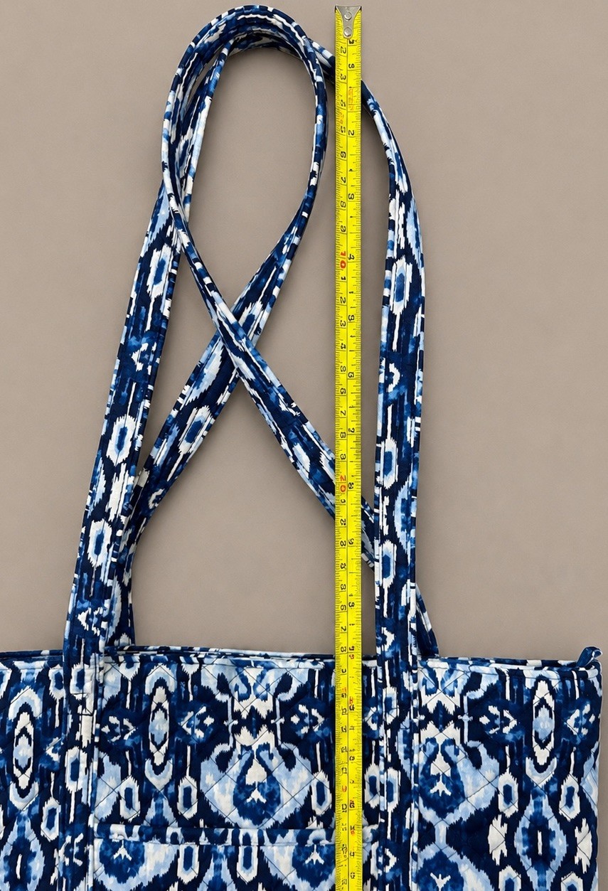 Vera Bradley White Blue Bandana cotton quilted tote, ikat, retired mid-2010s