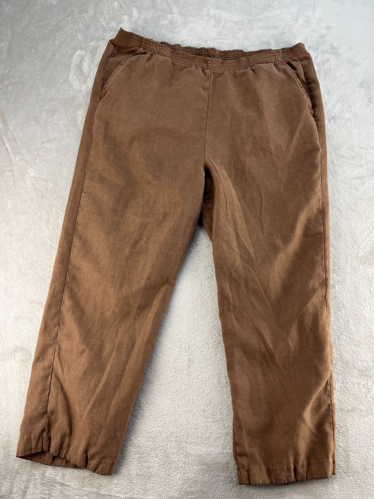 Haband Pants Womens Pull On Sz 14/Petite Brown Elastic Waist Pockets Casual