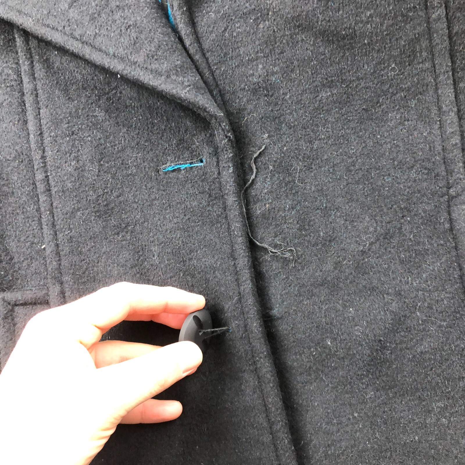 ARMANI Exchange Jacket Womens Medium Black Blue Fabric Wool Pea Coat *