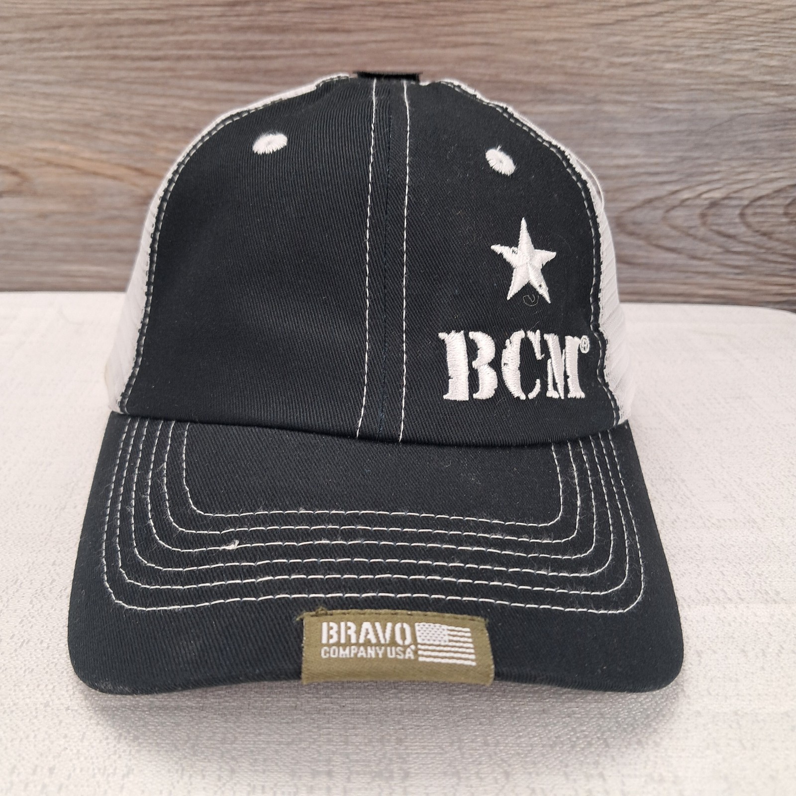 BCM Bravo Company Manufacturing Hat Cap Black White Mesh USA Strap Fighter
