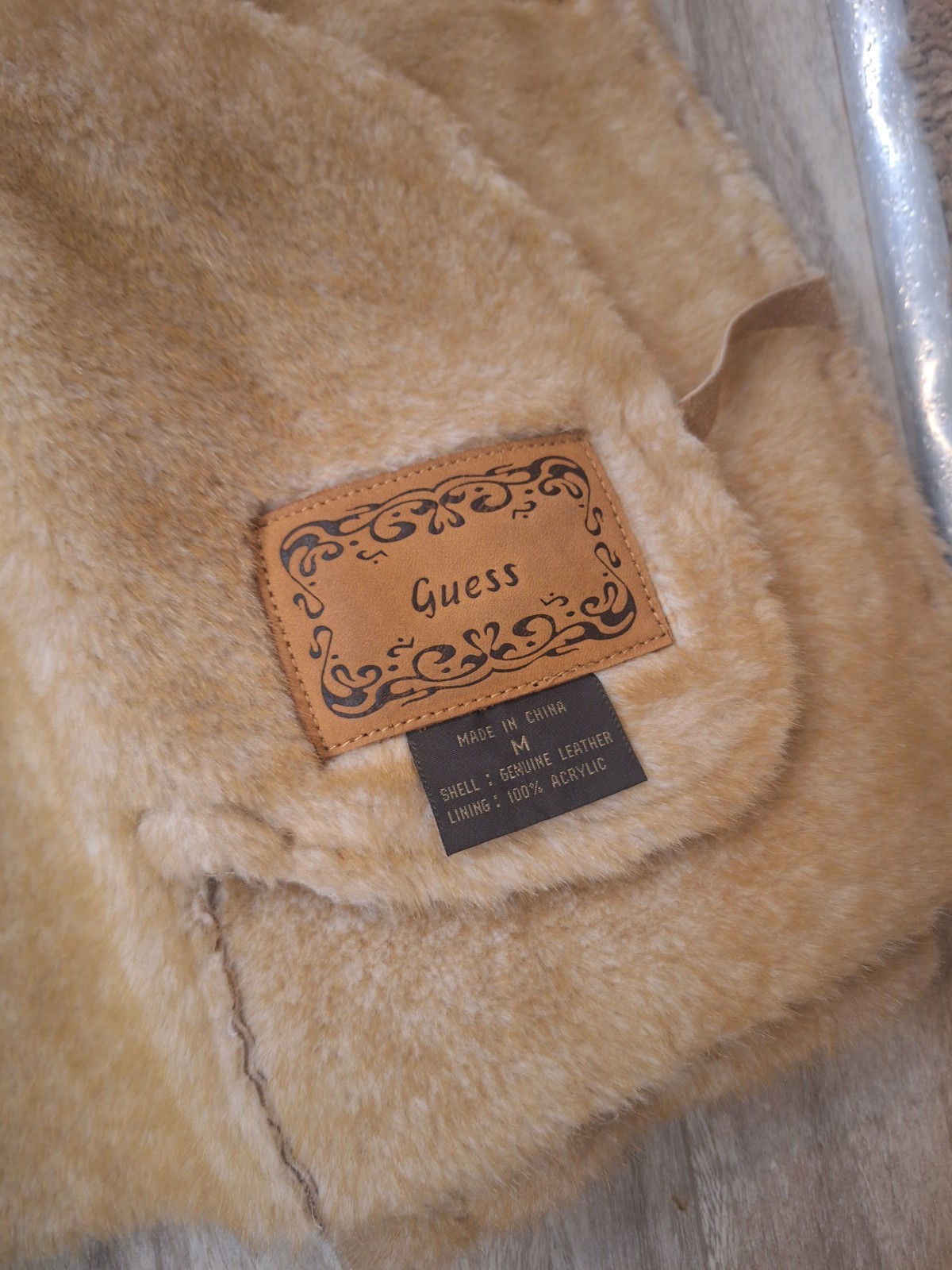 Guess Vintage Y2K Tan Genuine Suede Leather Faux Fur Lined Button Closure Coat M