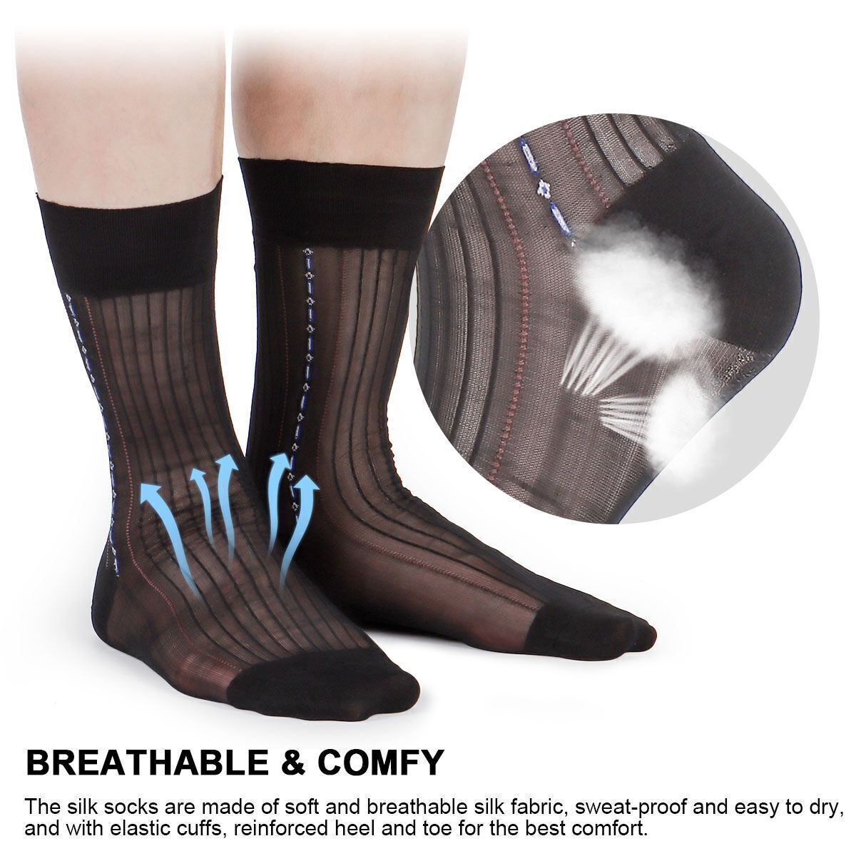 1/3/5 Pairs Men Ultra Thin Dress Socks Silk Sheer Business Work Socks Soft Nylon