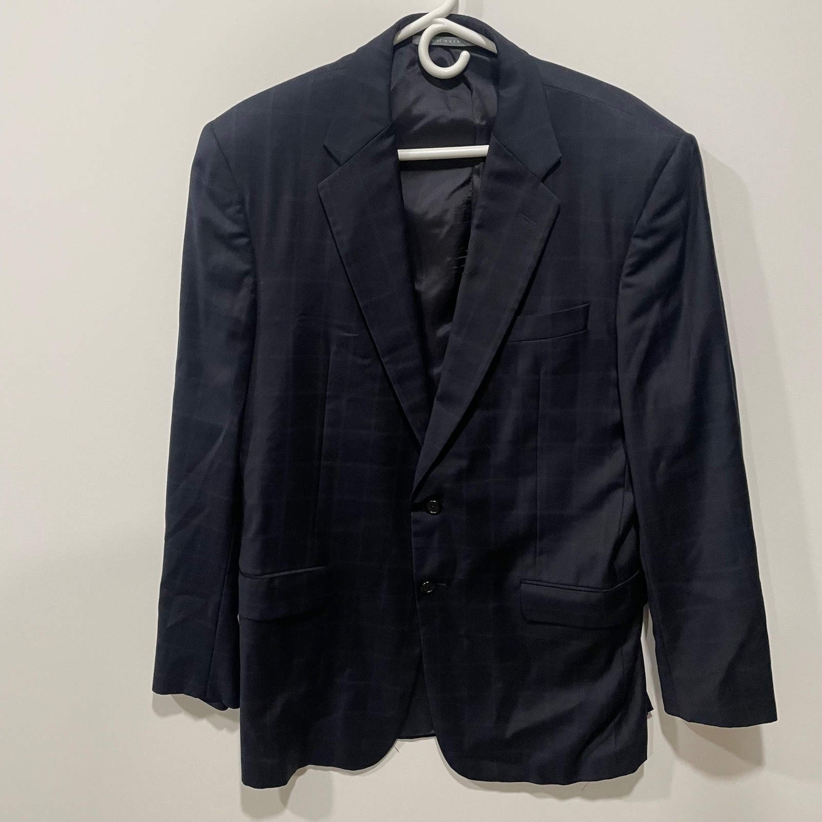 Hickey Freeman Madison Suit 42 Long Charcoal Windowpane Worsted Wool Mens 34×31