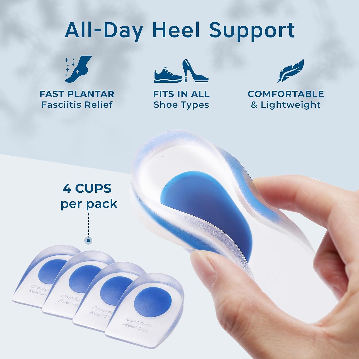 Heel Cushions for Heel Pain Relief (4 Pack) – Gel Heel Cushion Inserts, Gel Heel