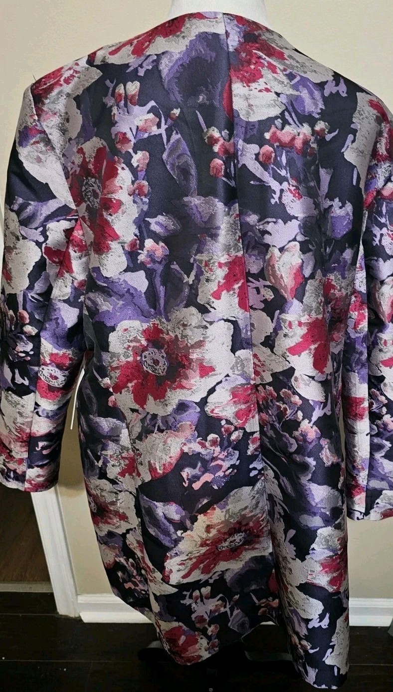 Chicos Floral Brocade Topper Jacket Coat Purple Pink Metallic Jacquard 3.5 US 18