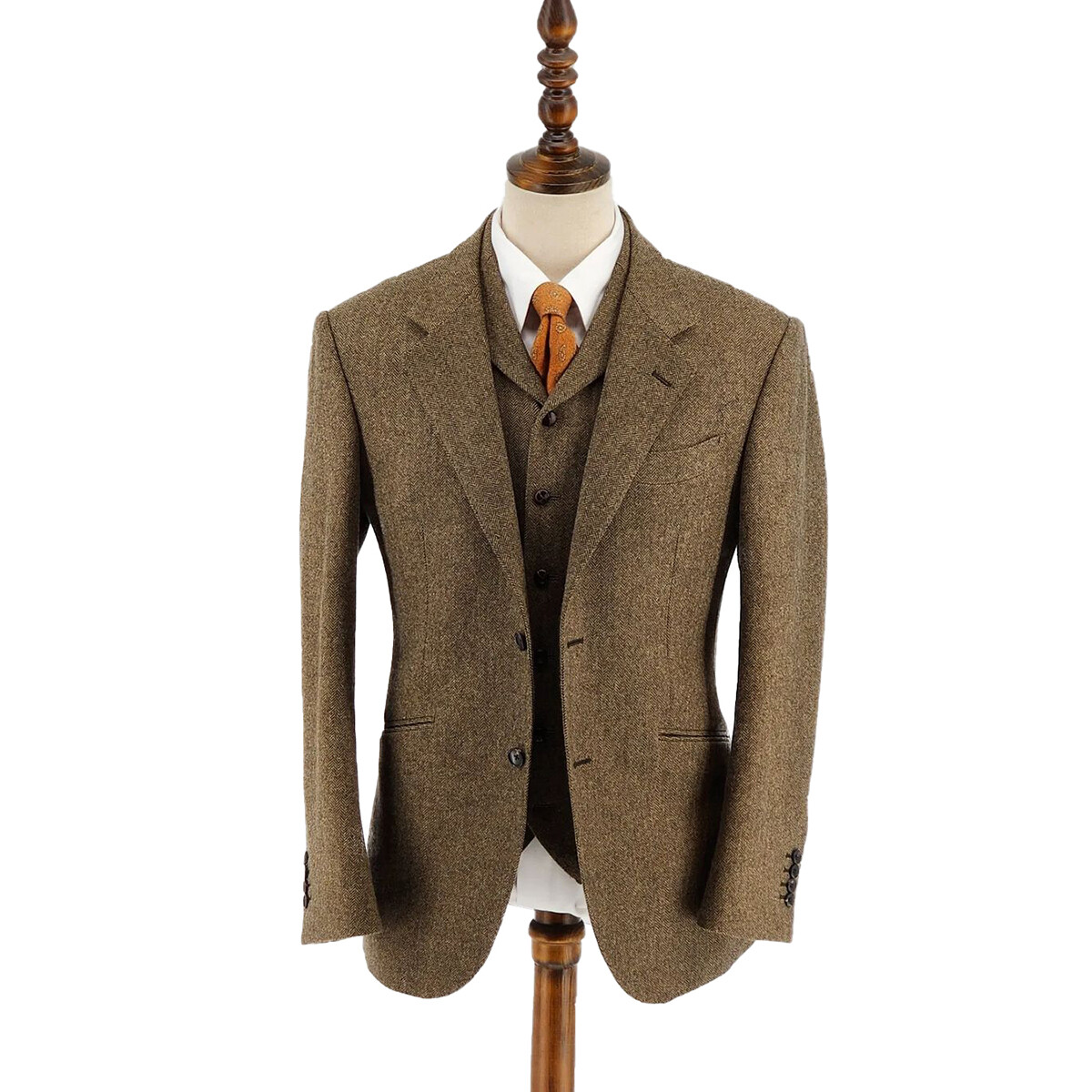 Brown Business Men Suits Herringbone Formal Classic Regular fit Wedding Tuxedo