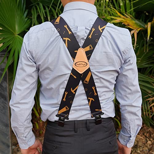Men’s Suspenders Fully Elastic 2 inch Wide X back Heavy Duty Black Hand Tools