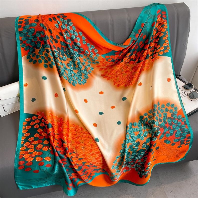 Elegant Silk Scarf (43x43in) Lightweight Versatile Large Size Scarves Wraps