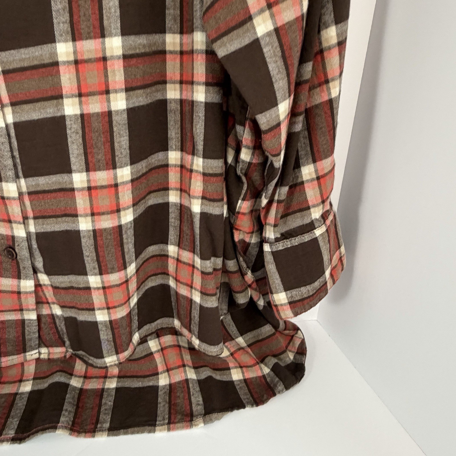 Lane Bryant 26/28 Brown Orange Plaid Tunic Shirt Soft Flannel Feel