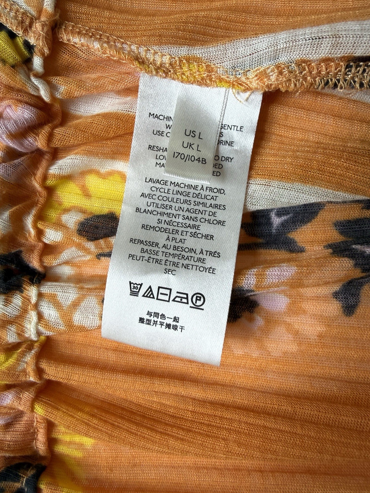 Free People L Orange Floral Sheer Mesh V-Neck Balloon Sleeve Tie Front Kimono