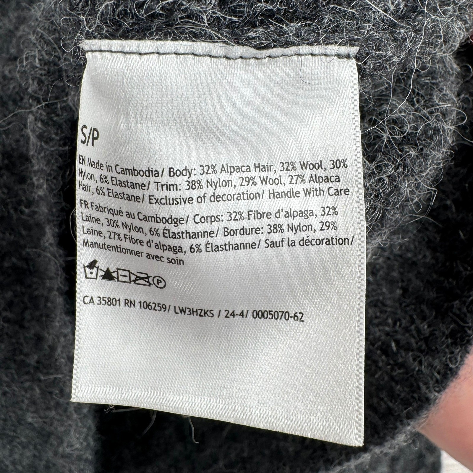 Lululemon Alpaca Wool Blend Sweater Womens S/P Grey Cropped Crewneck LW3HZKS