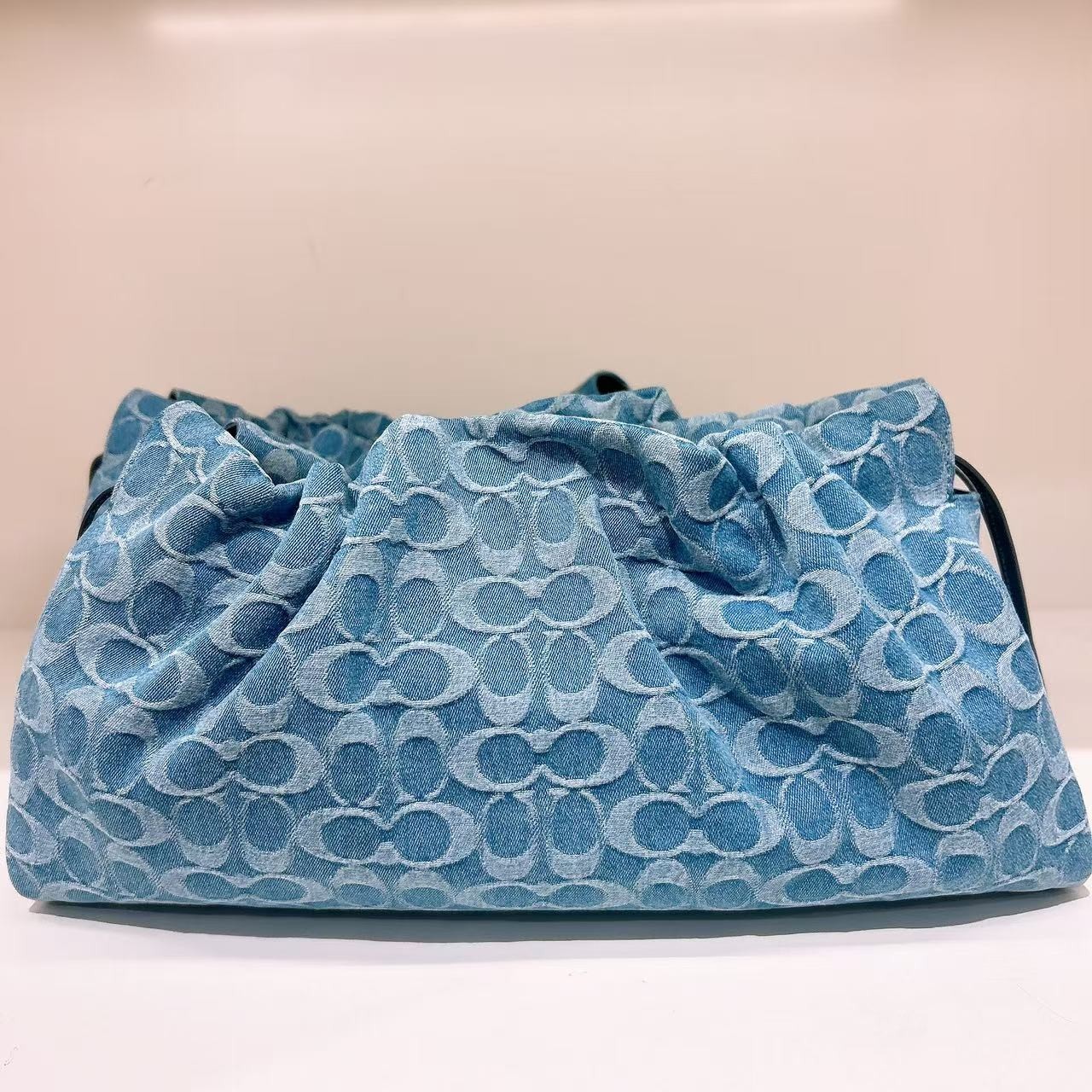 NWT Coach CDB97 Faye Large Shoulder Bag In Signature Denim Gold/Indigo