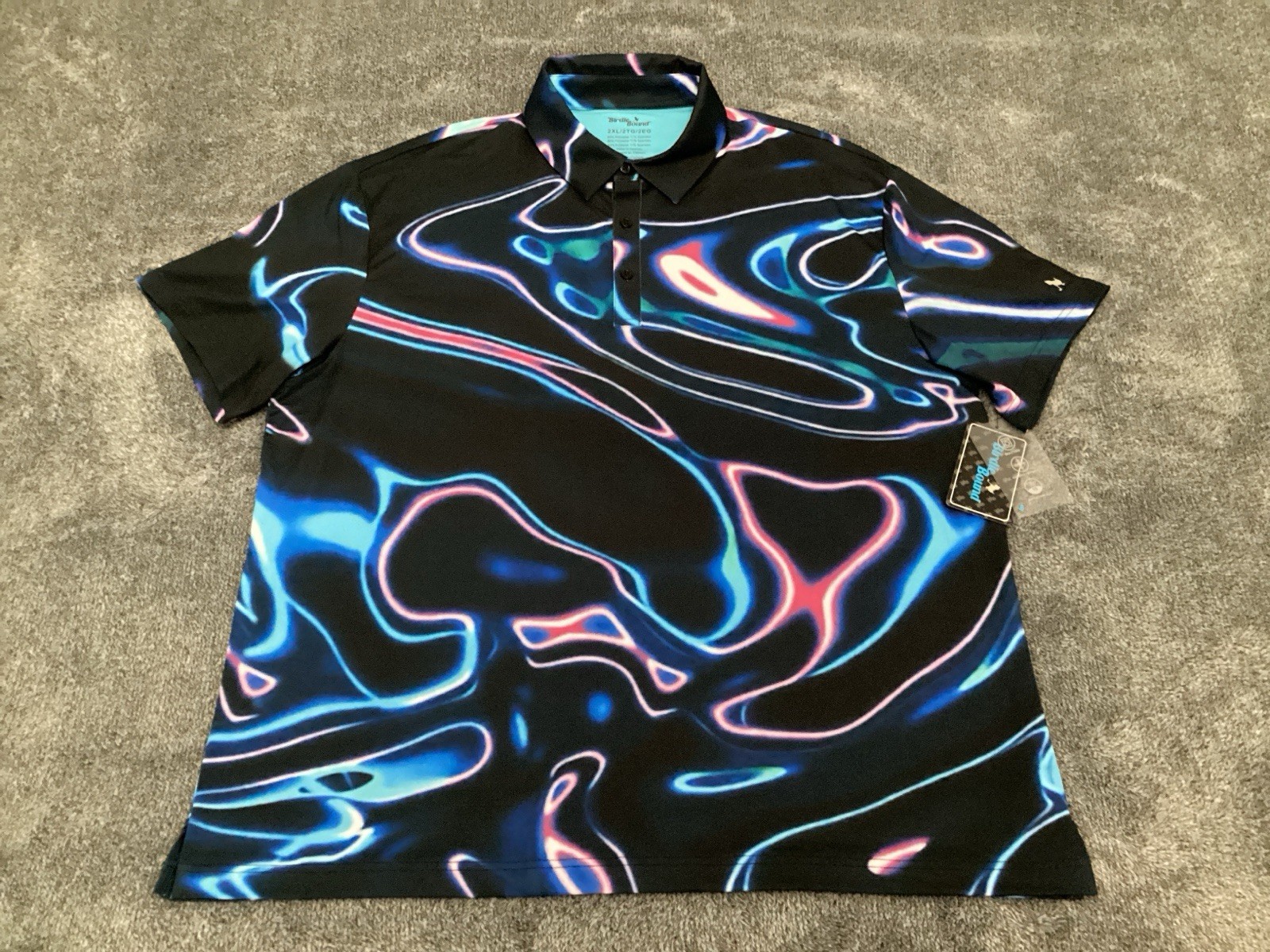 Birdie Bound Polo Men’s 2XL Psychedelic Abstract Print Short Sleeve Stretch NEW
