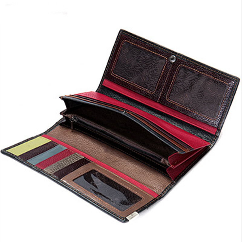 100% Genuine Leather Colorful Blocks Patchwork Clutch Women’s Long/Short Wallet