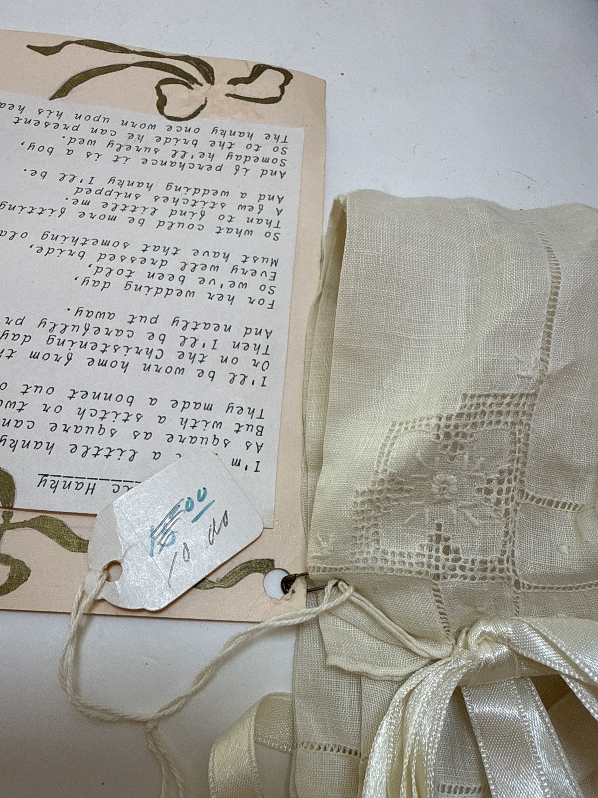 Vintage Baby Christening Bonnet Magic Hanky Wedding Heirloom Linen Lace