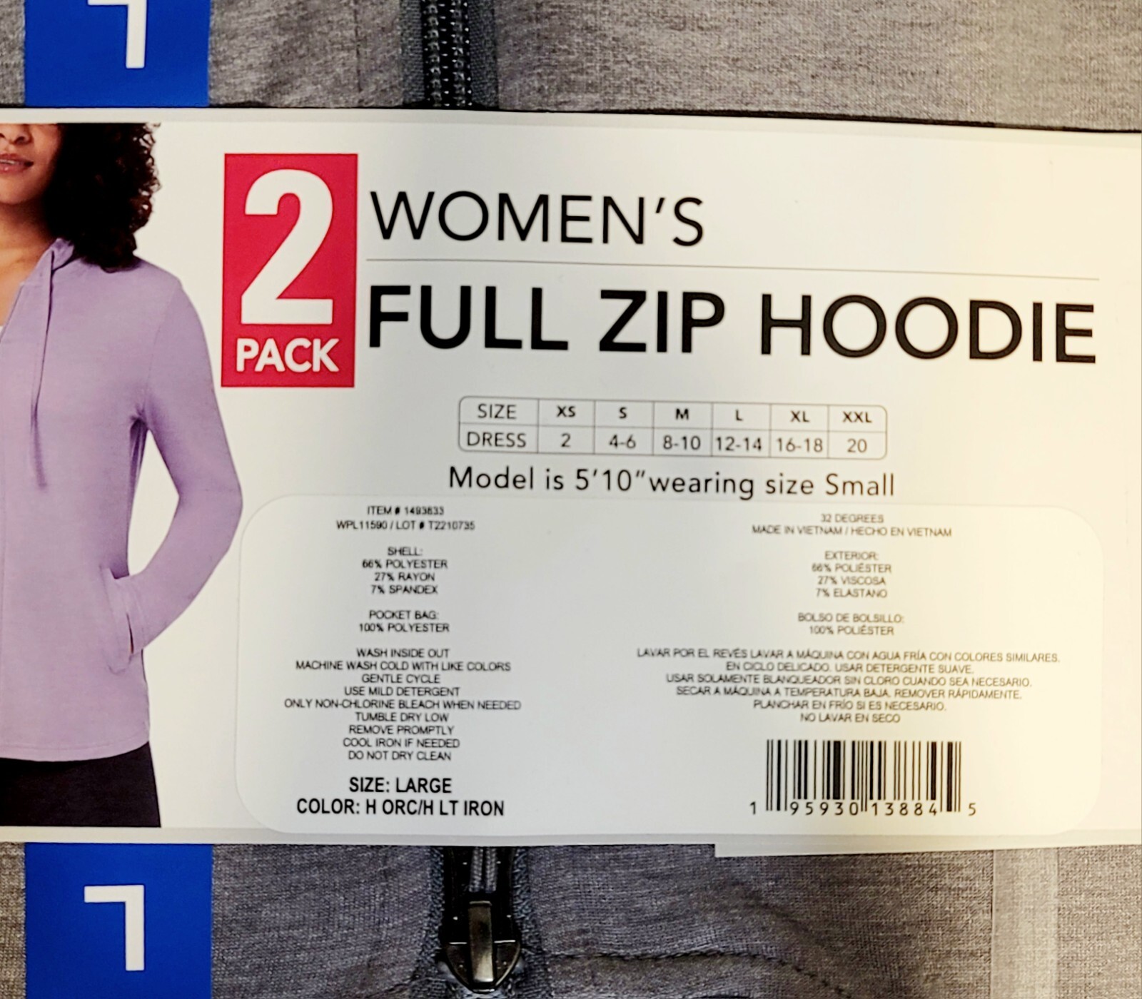 2-pk 32 Degrees Lightweight Full Zip UPF Lightweight Stretch Hoodie Gray Purple