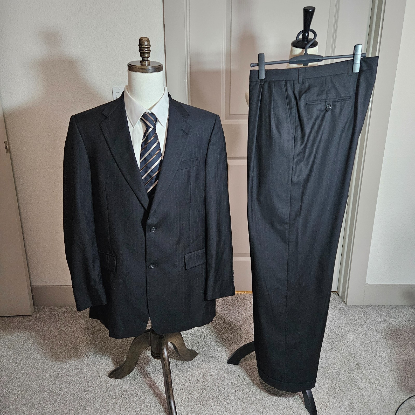 Hart Schaffner & Marx 42L 2PC Suit Blazer Men Pants 36 x 33 Gold Trumpeter Gray