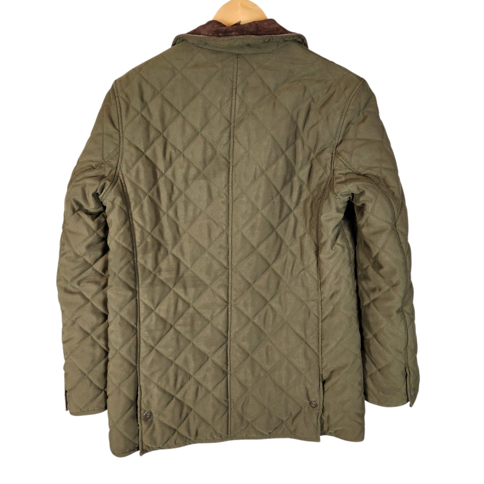 Lauren Ralph Lauren Quilted Barn Jacket Small Green Suede Trim Plaid Lined
