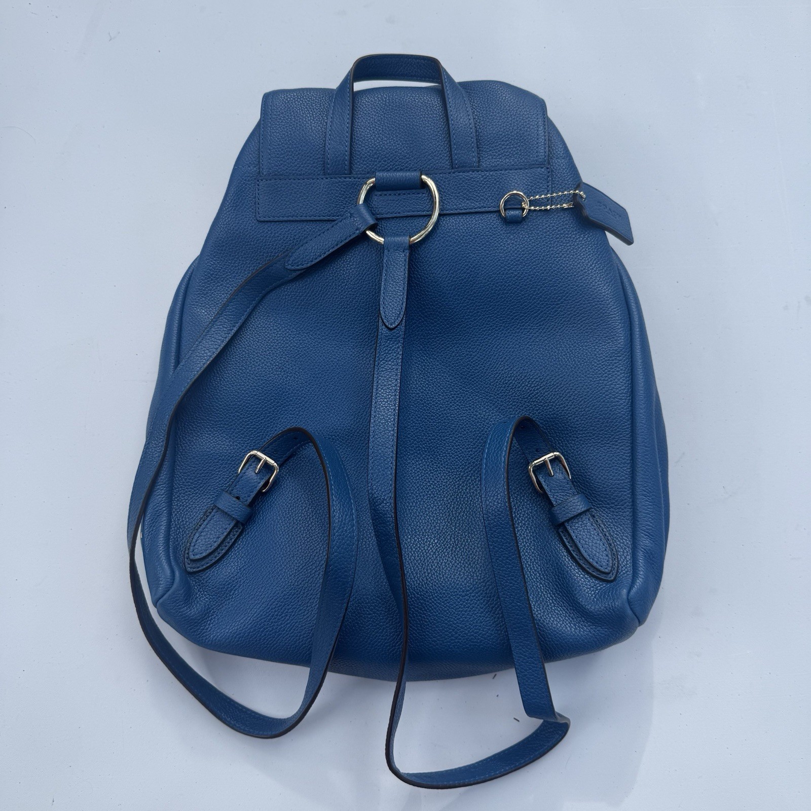 Coach Blue Pebbled Drawstring Backpack, Turn Lock, Gold Hardware, Pockets