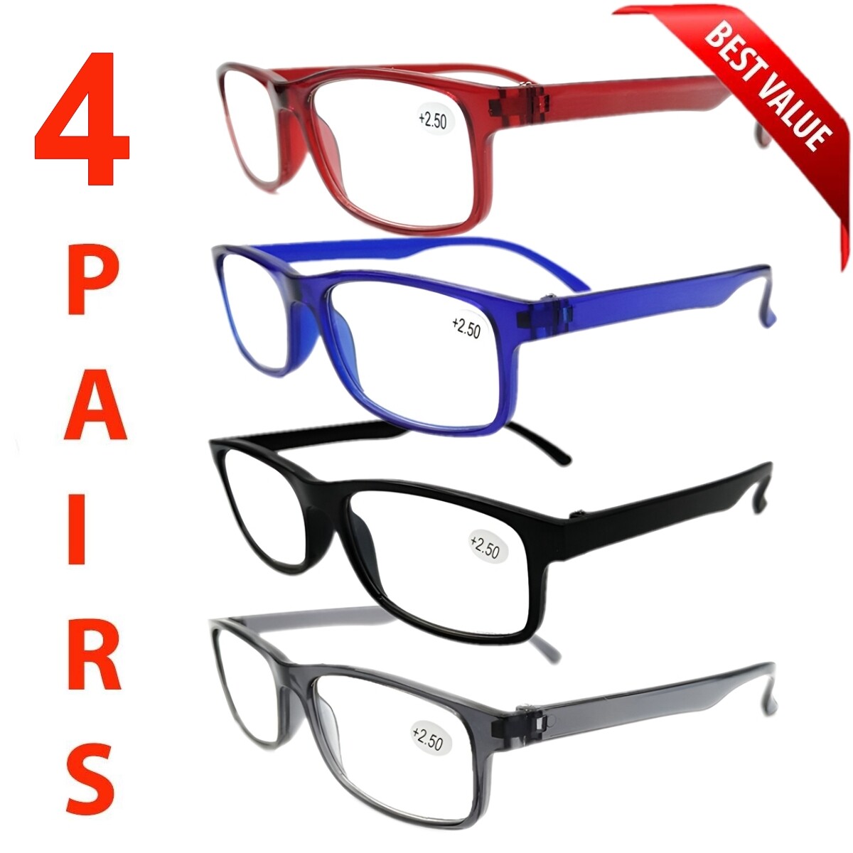 READING GLASSES 4 PACK LOT CLASSIC READER UNISEX MEN WOMEN STYLE BULK LOT