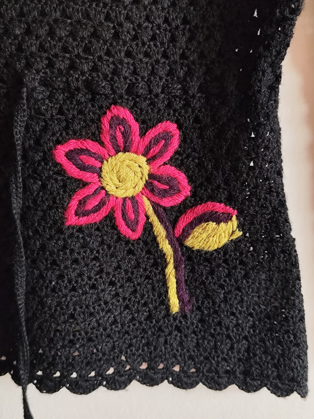 Morgan Tricot Coquette Crochet Y2K Top Vintage With Flower Black M
