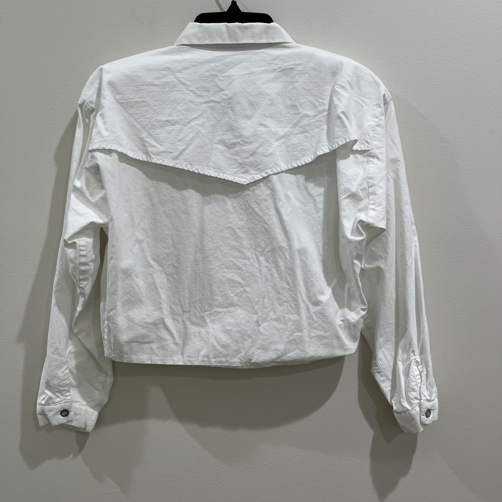Vintage Sas’sa White Cotton Blend Crop Shirt Shoulder Pads Women Cowgirl USA