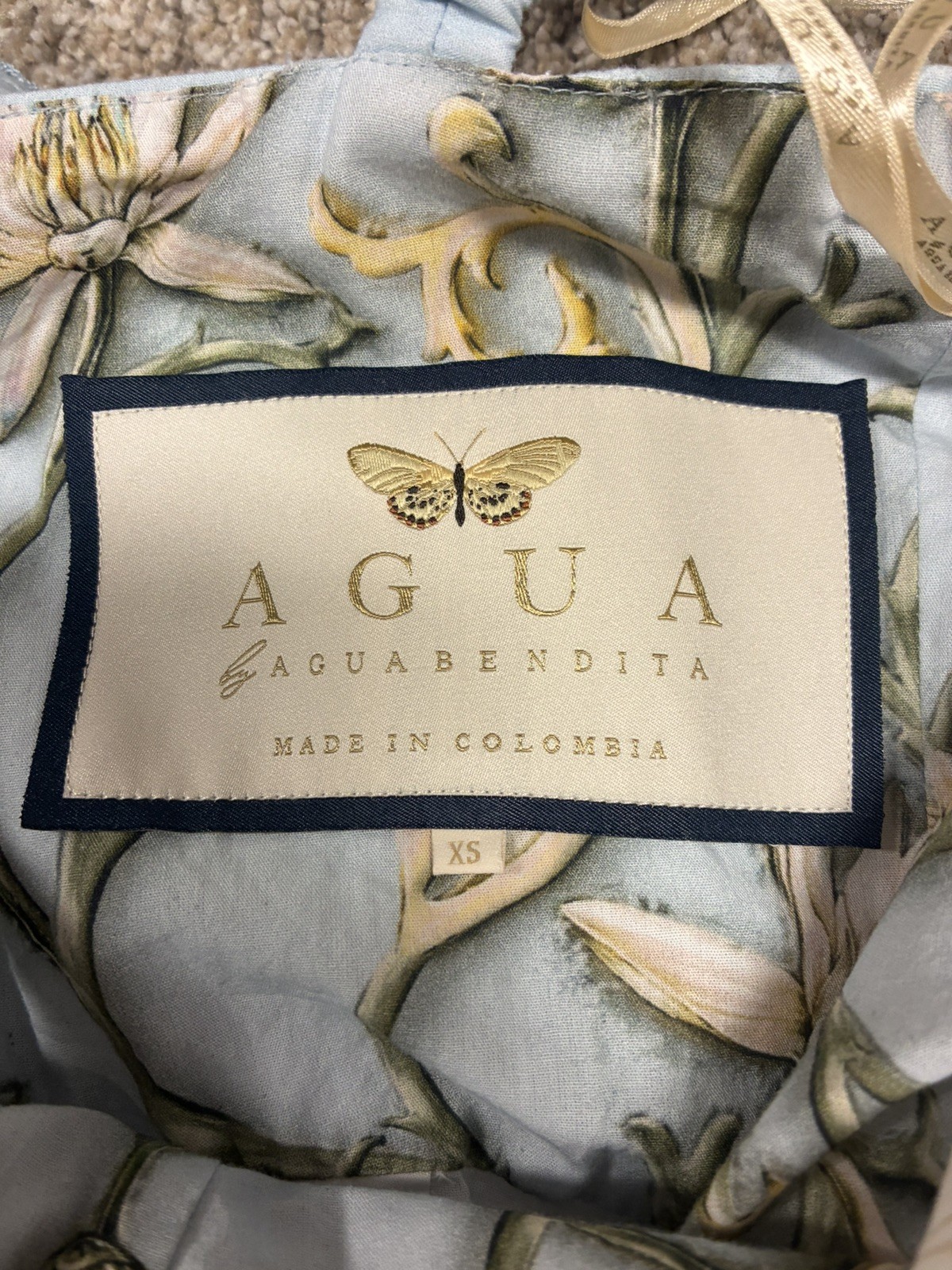 Agua by Agua Bendita Lima Laguna Mini Dress Blue Floral W Humingbirds SZ XS