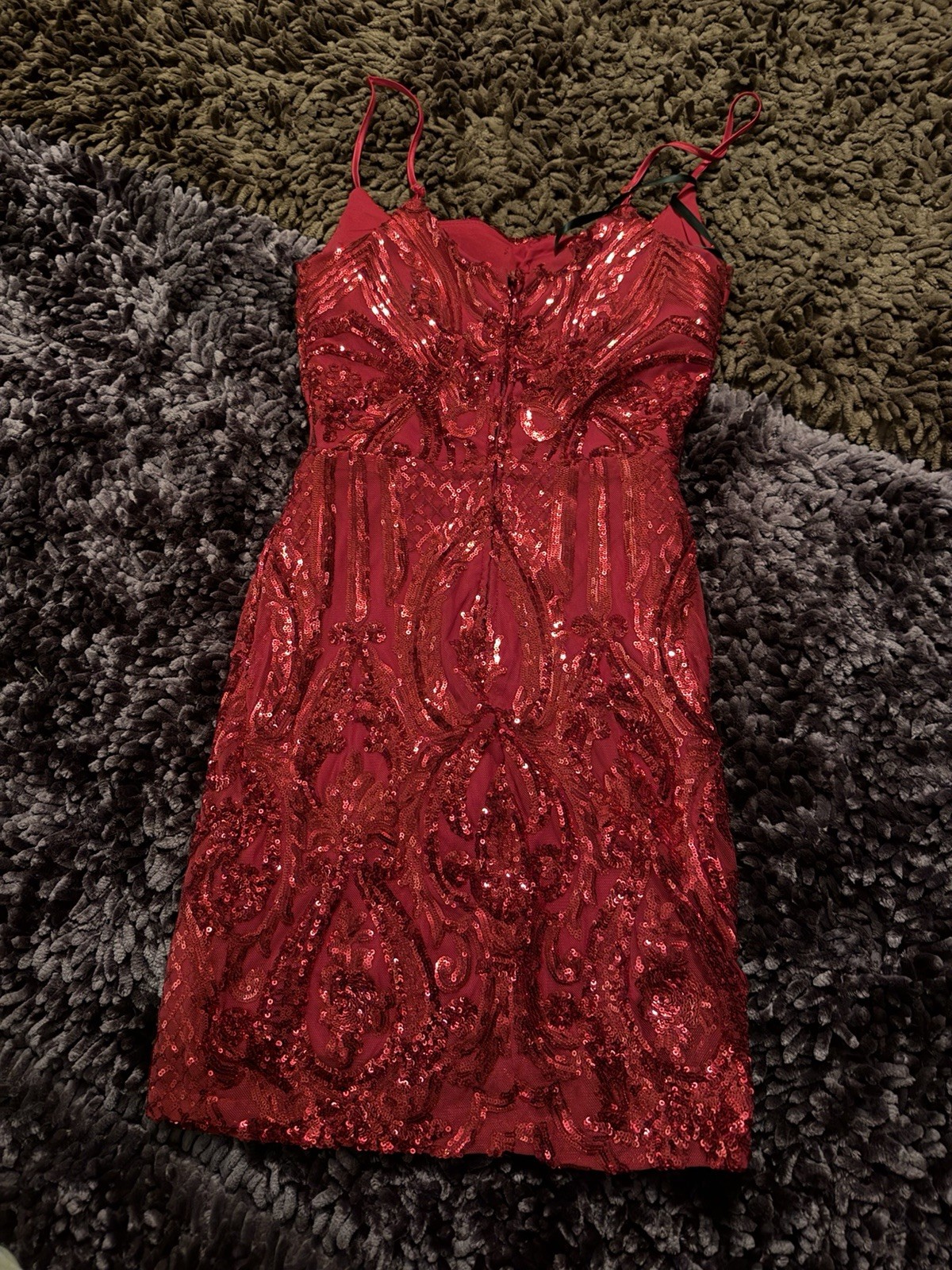 B. Darlin Red Sequin Sweetheart Bodycon Mini Dress Strappy Lined Zip 3/4