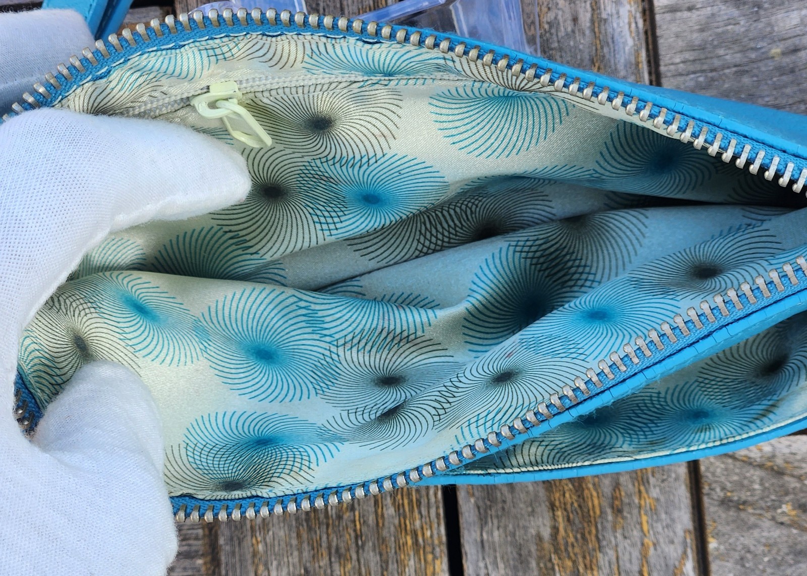 Old Navy Turquoise Zip Wristlet Clutch With A Silver Tone Ring Handle