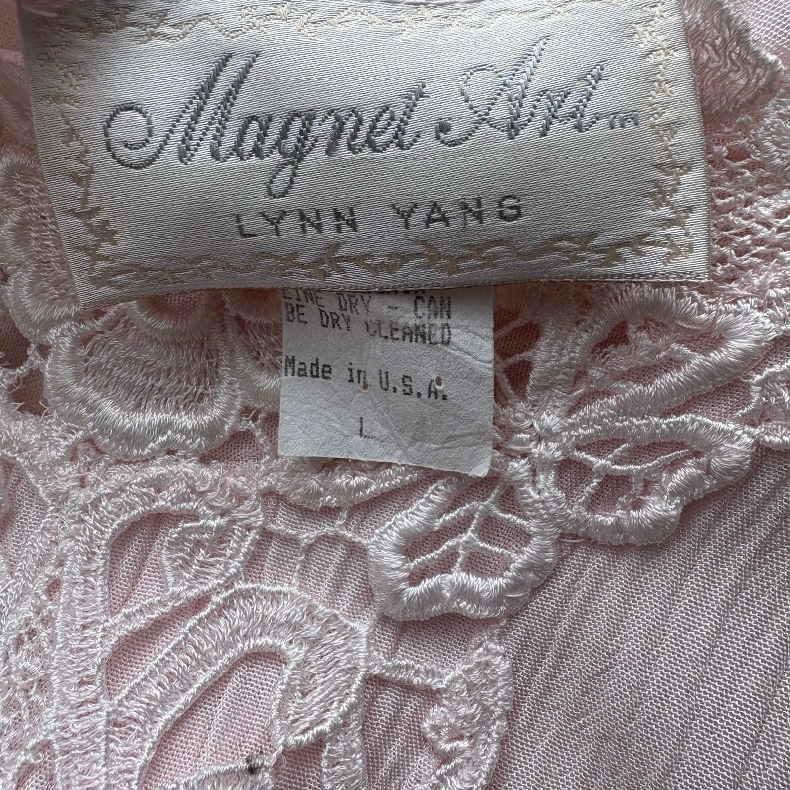 VTG Magnet Art Lynn Yang 2 Piece Set Maxi Dress Top Sz L Pastel Pink Crochet 90s
