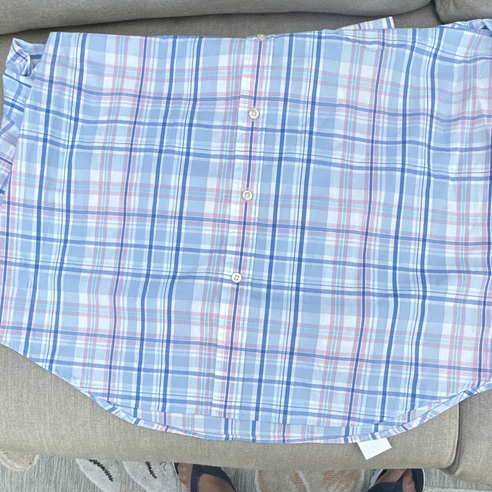 IZOD Men’s XL Blue Pink White Plaid Cotton Woven Long Sleeve Button-Down Shirt