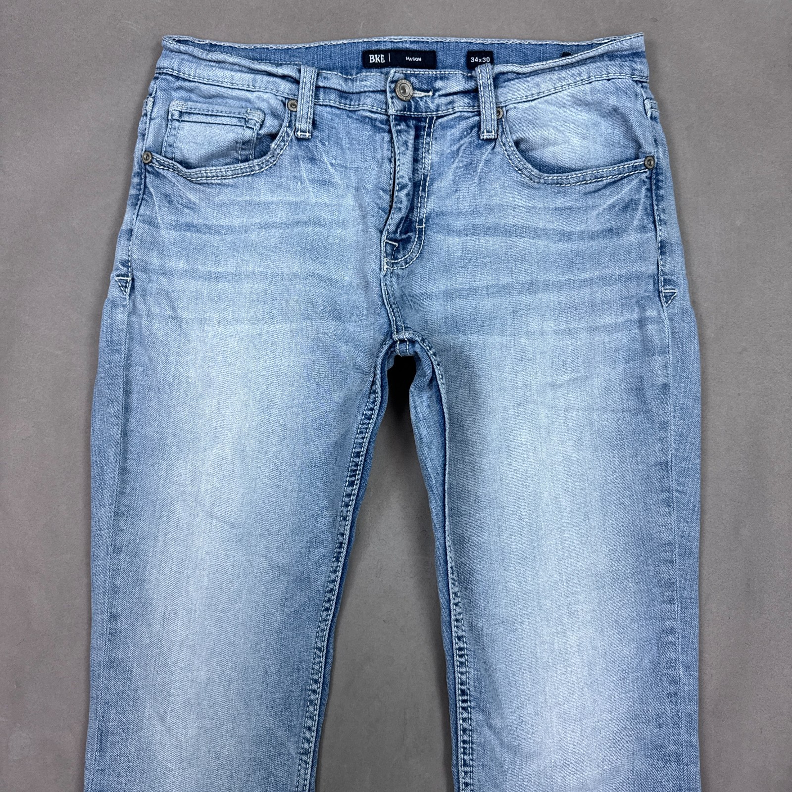 BKE Buckle Jeans Mens 34×30 Blue Mason Denim Pants Faded Stretch Washed Out
