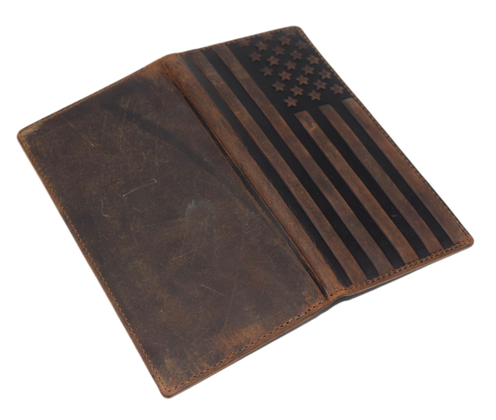 Genuine Leather Checkbook Cover Men Women Holder Wallet RFID Blocking USA Flag