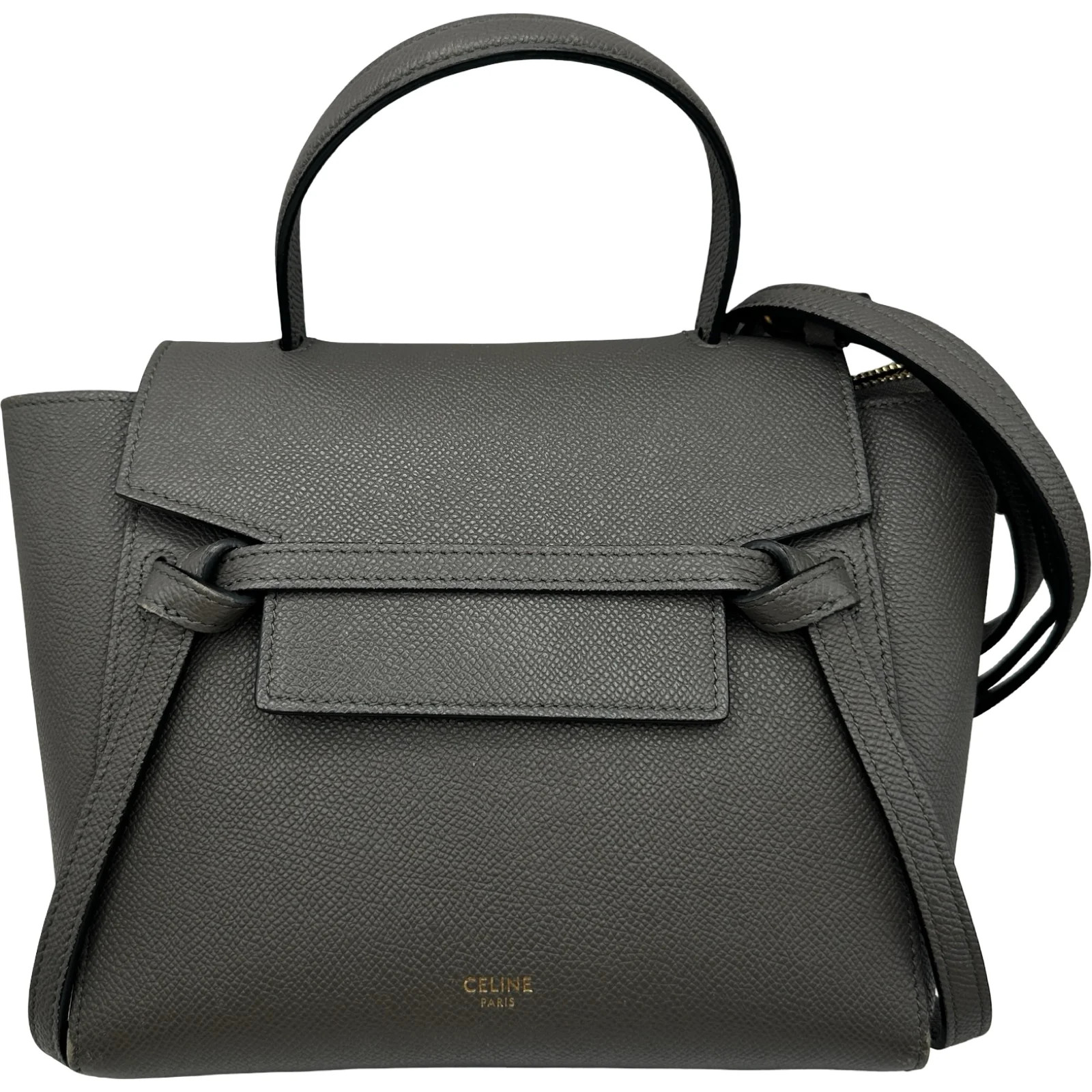 CELINE Belt Bag Nano Gray Leather Shoulder Bag 189003 #OKB9044