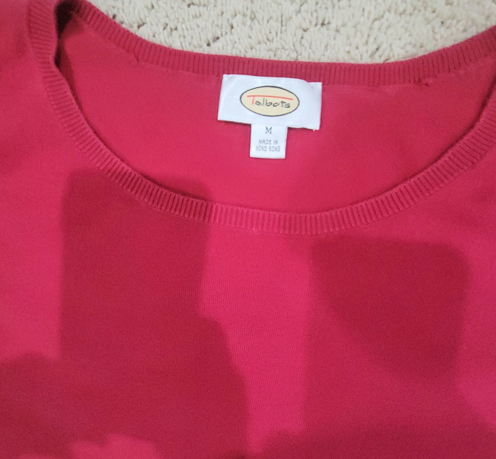 Talbots Red Cap Sleeve Pullover Cotton Blend Sweater Made In Hong Kong SZ M