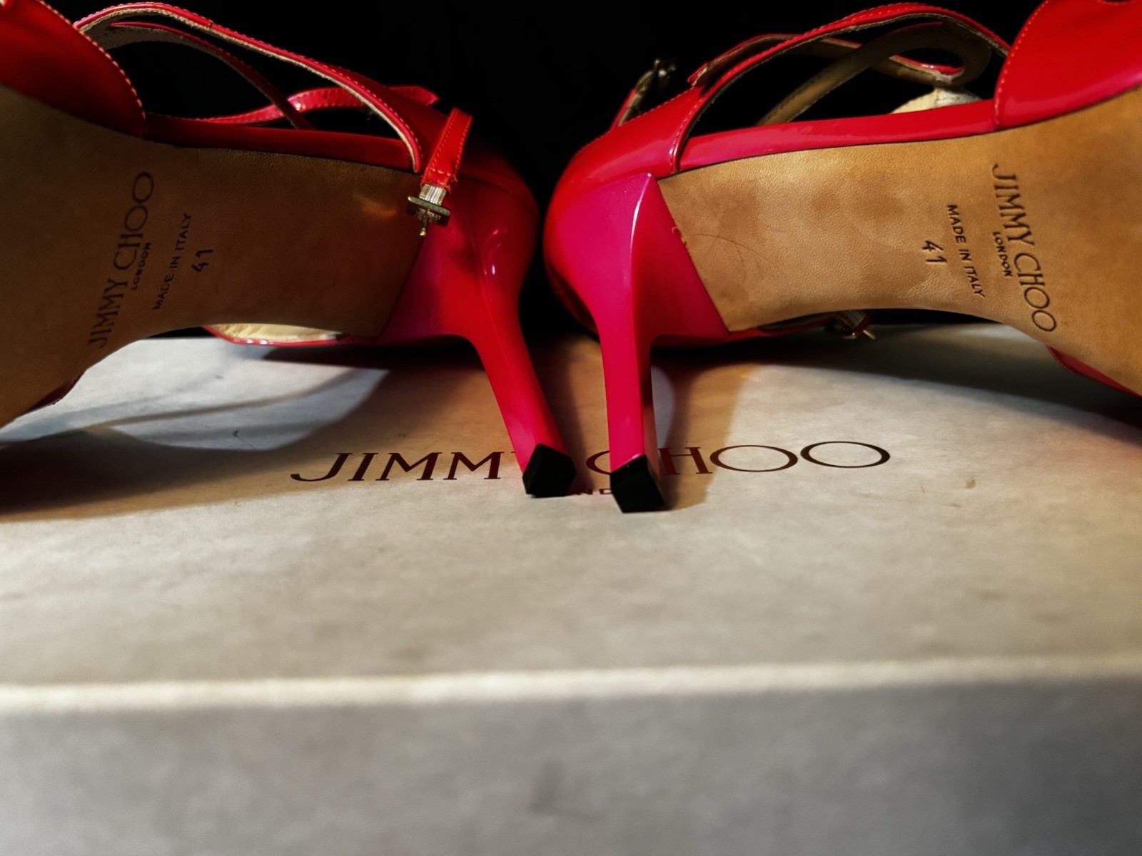 JIMMY CHOO Lance 100 Pink Patent Leather Strappy Sandals Size 11 Good &Bag