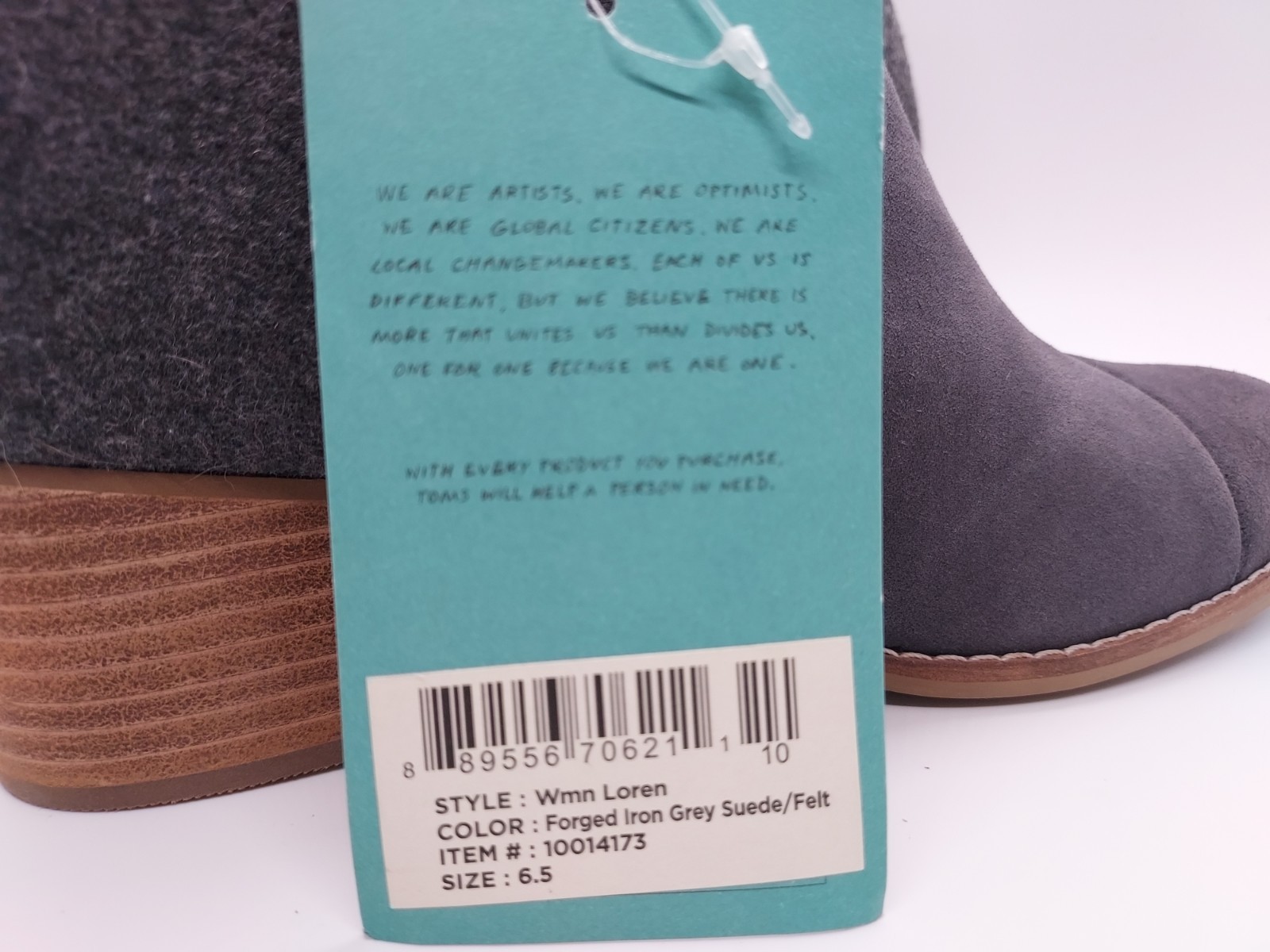 Toms Women’s Loren Booties Forged Iron Grey/Suede Combo, Size 6.5 Nwt